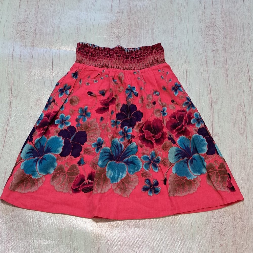 Free People Pink Floral A-Line Skirt with Blue & Purple Blooms